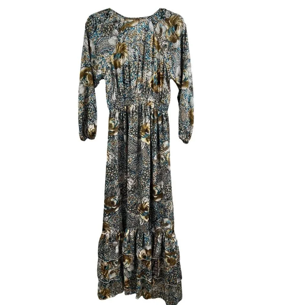 Anthropologie Boemo S Boho Paisley Tiered Maxi Dress Tie Waist Hippie Coachella - Picture 4 of 15